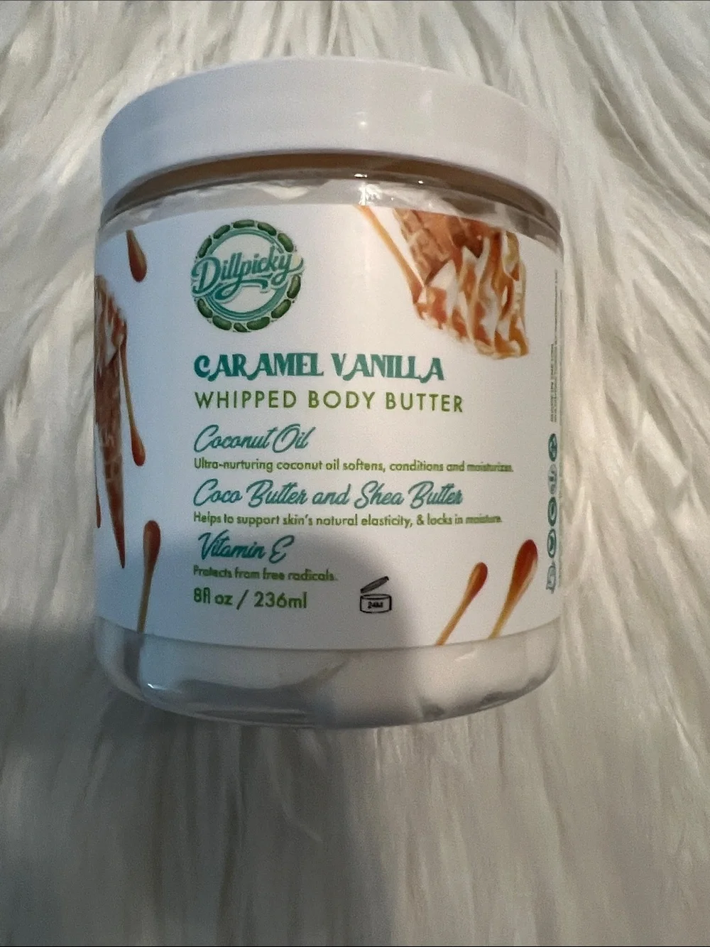 Aminnah X Dillpicky Caramel Vanilla Whipped Body Butter retails $38.00 USD